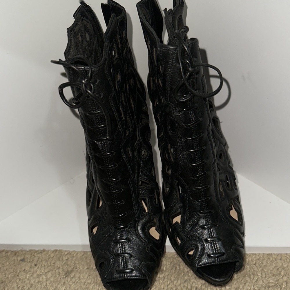 Christian louboutin black leather cut out booties size 38